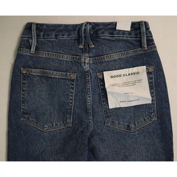 Good American Women Sz 0/25 Blue Good Classic Raw Hem High Waist Slim Jeans $139 - Picture 4 of 7